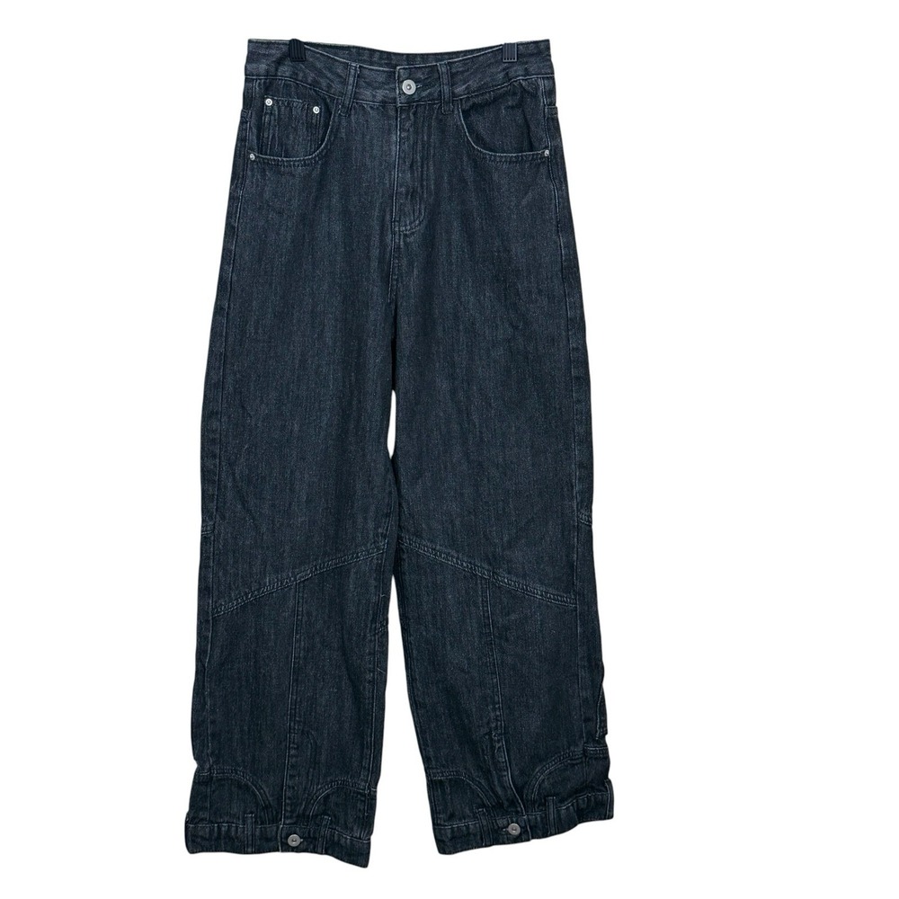 Aelfric Eden Baggy Barrel Jeans Black Wash Panel Snap Hem Y2K Streetwear 28